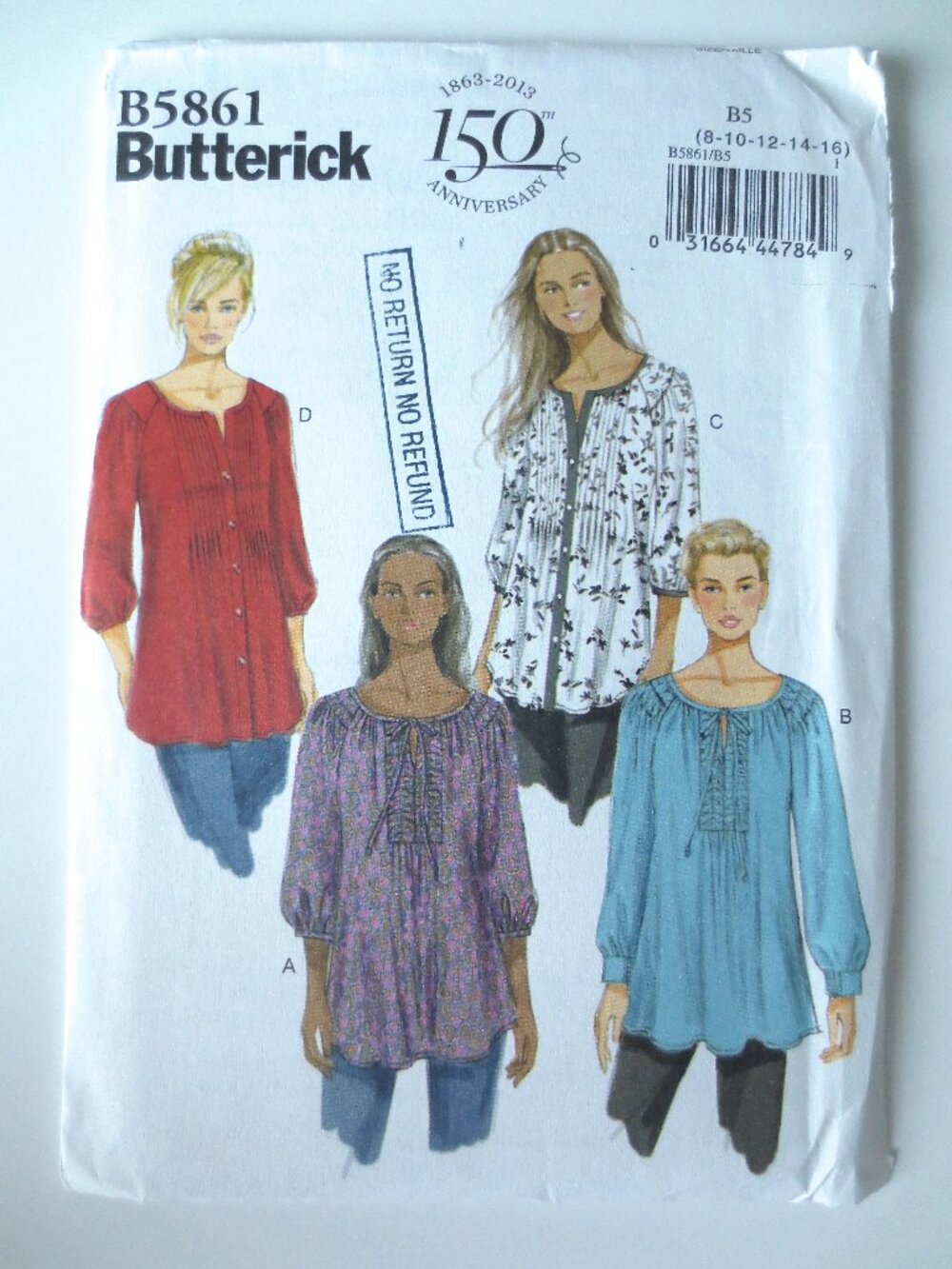 Butterick 5861 Women Long Sleeve Tunic Blouse Sewing Pattern Size 8 10 12 14 16